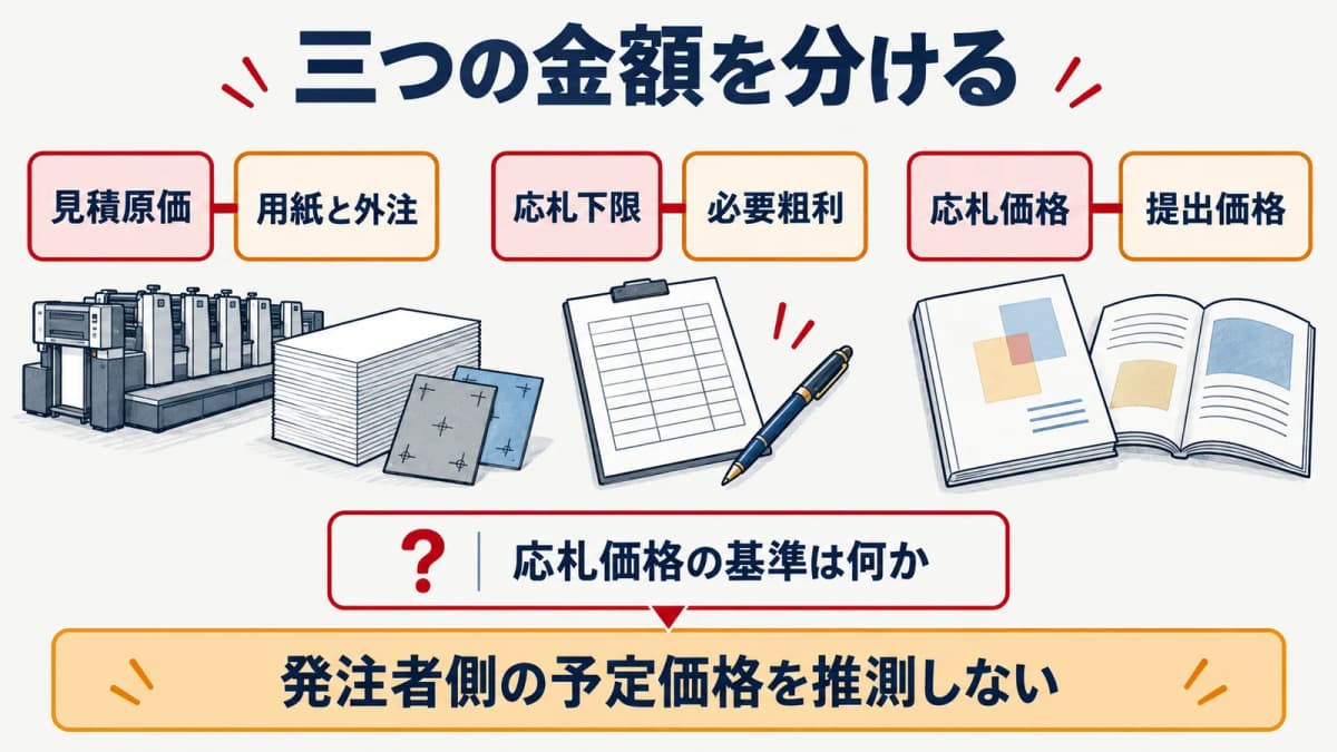 見積原価・応札下限・応札価格を分けて考える図