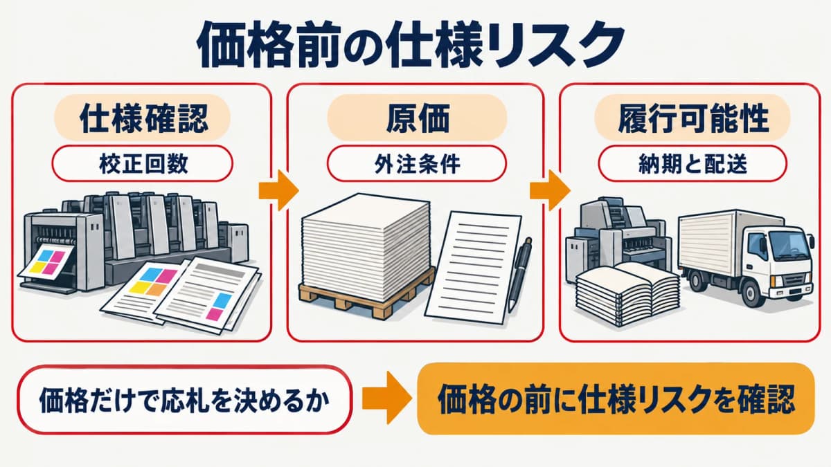 応札前に価格だけでなく仕様リスクを確認する図