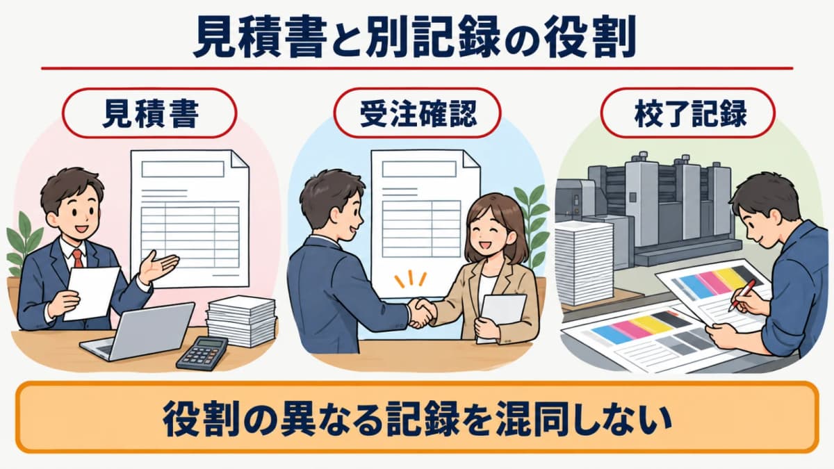 見積書・受注確認・校了記録の役割を分ける印刷会社の整理図