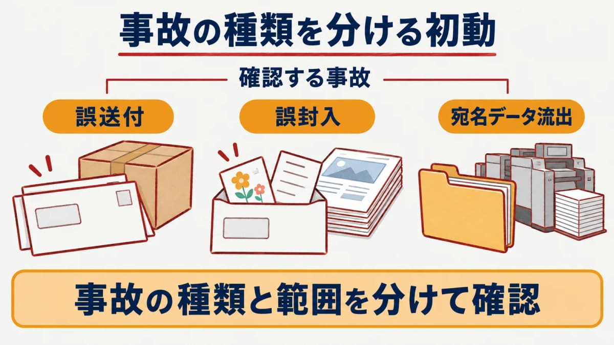 誤送付・誤封入・宛名データ流出を分けて確認する印刷会社の初動図
