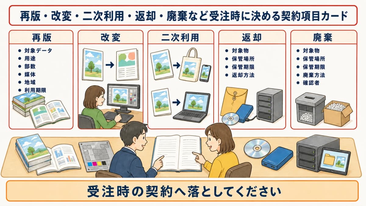 再版・改変・二次利用・返却・廃棄など受注時に決める契約項目カード