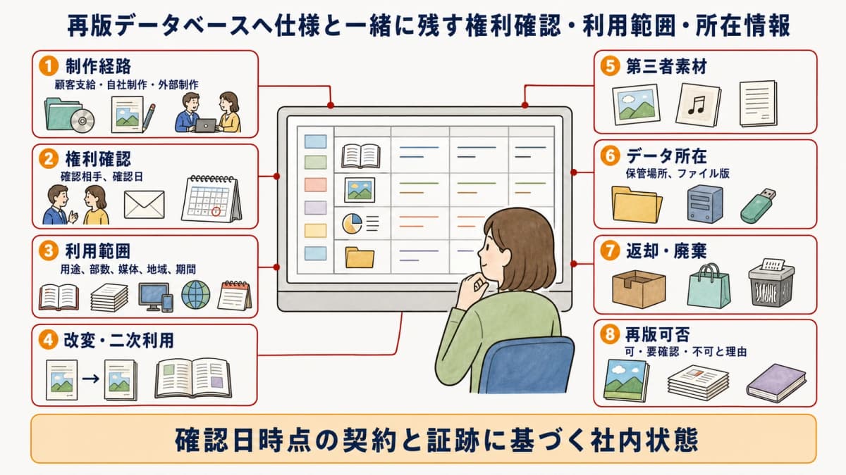 再版データベースへ仕様と一緒に残す権利確認・利用範囲・所在情報