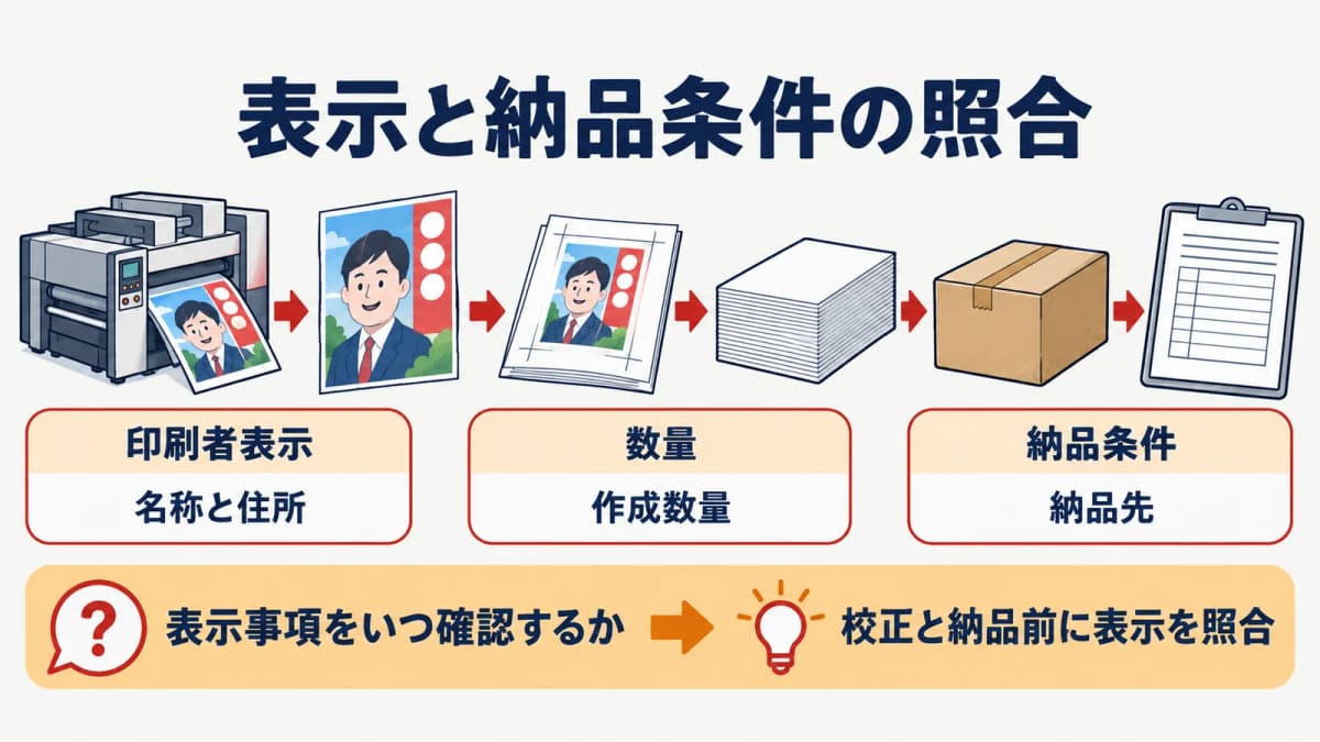 表示事項・数量・納品条件を見積と校正紙に反映する図