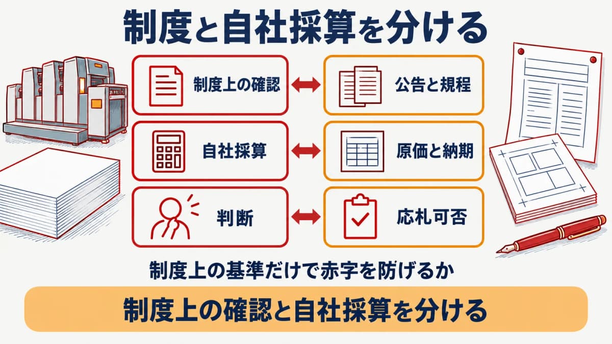 制度上の価格確認と自社採算の確認を分ける図