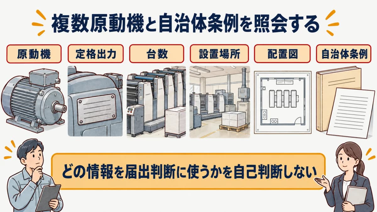 複数の印刷機と付帯設備を一台ごとに分けて自治体へ照会する図