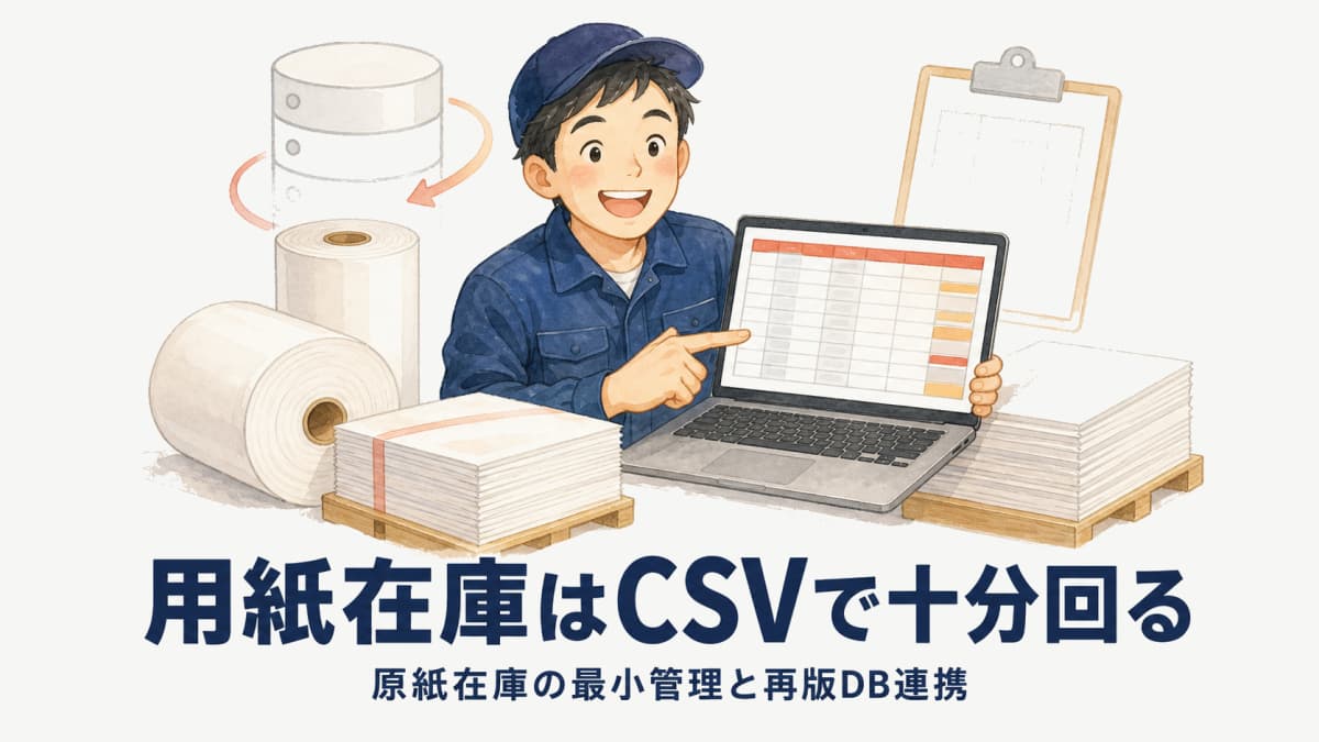印刷の用紙在庫管理を効率化する方法|原紙在庫のCSV最小管理と再版連携【2026年】