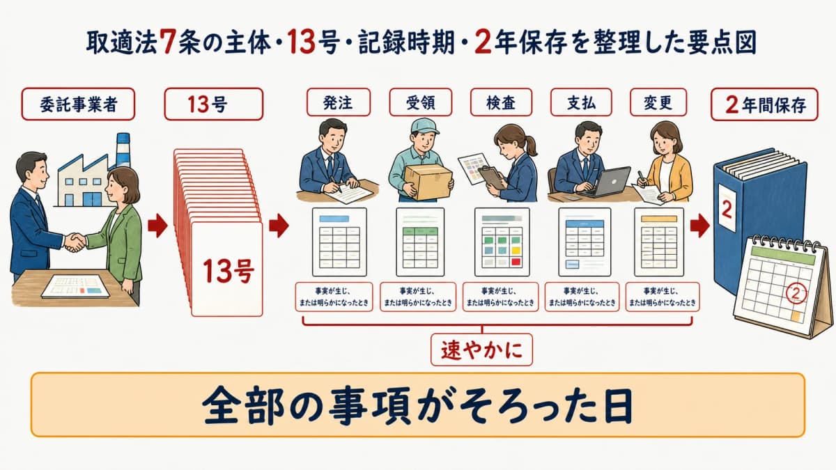 取適法7条の主体・13号・記録時期・2年保存を整理した要点図
