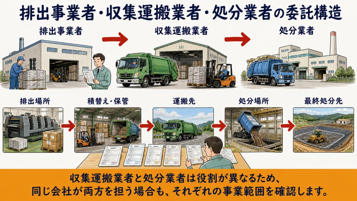 排出事業者・収集運搬業者・処分業者の委託構造