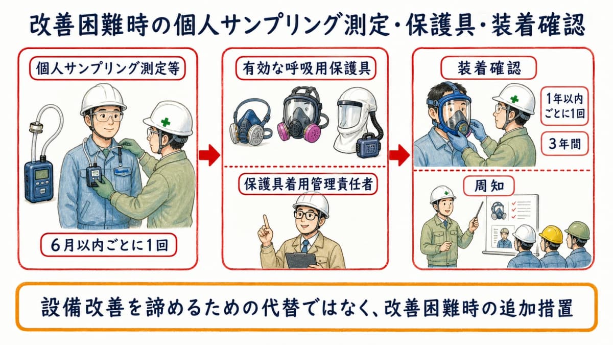 改善困難時の個人サンプリング測定・保護具・装着確認の関係